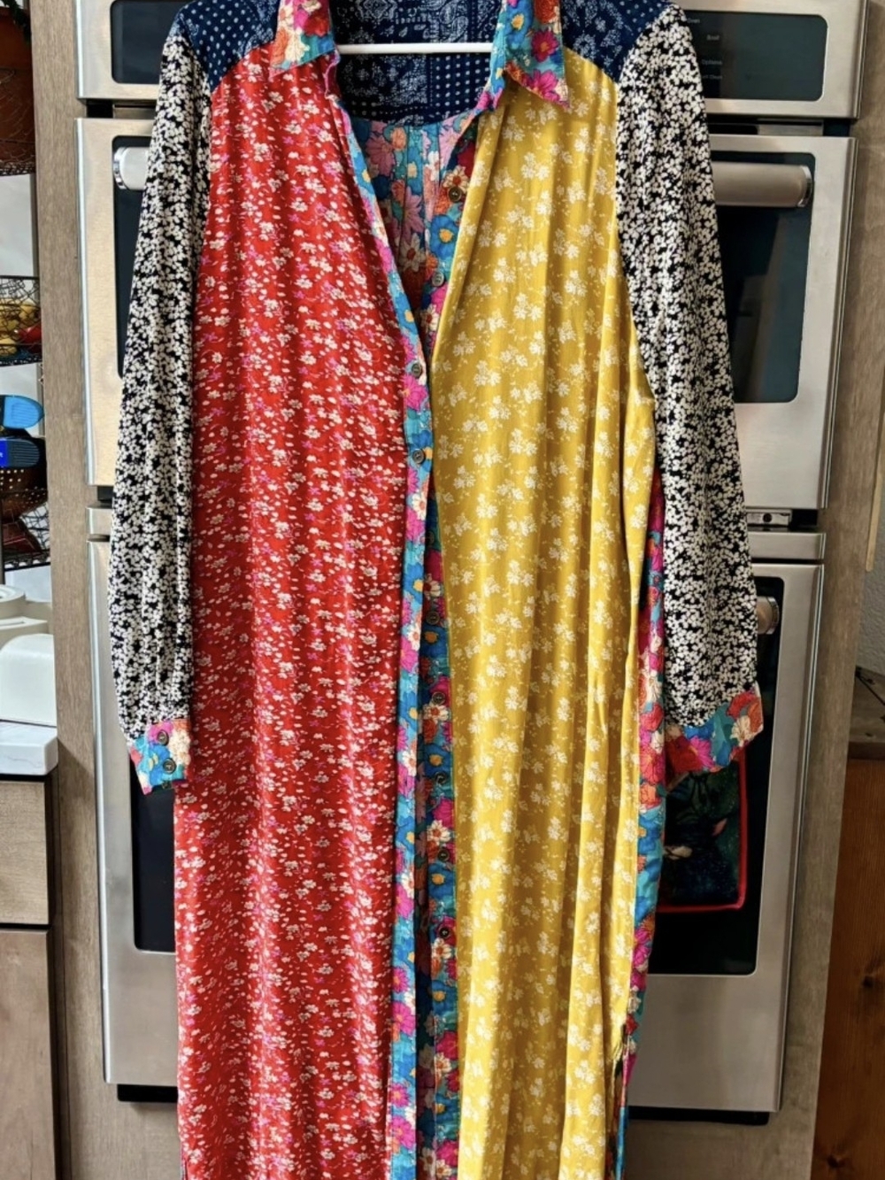 Mixed Floral Patchwork Maxi Dress - Red & Mustard Xl
